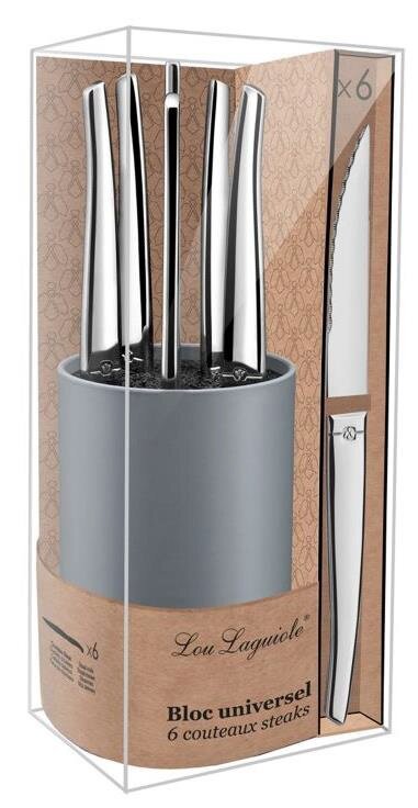 Steakmessen set Jet Satin in rond blok Lou Laguiole