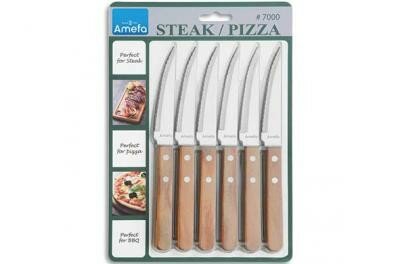 Steak- pizza messen set 6 delig 7000 Amefa wood