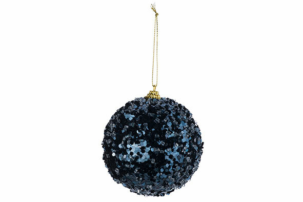 Kerstbal blauw glitters 10cm kunststof