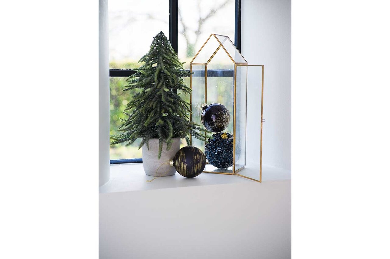 Kerstbal blauw glitters 10cm kunststof