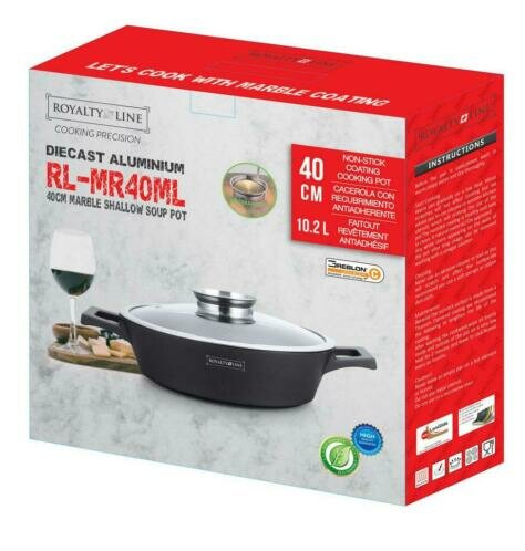 Braadslede marmeren coating 40 cm met glazen deksel