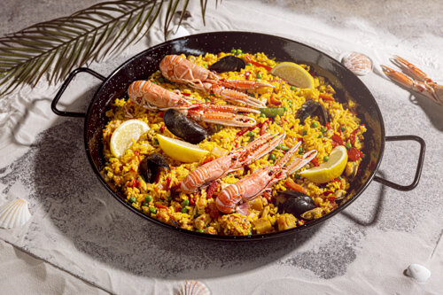 Paellapan 24 cm ge&euml;mailleerd staal