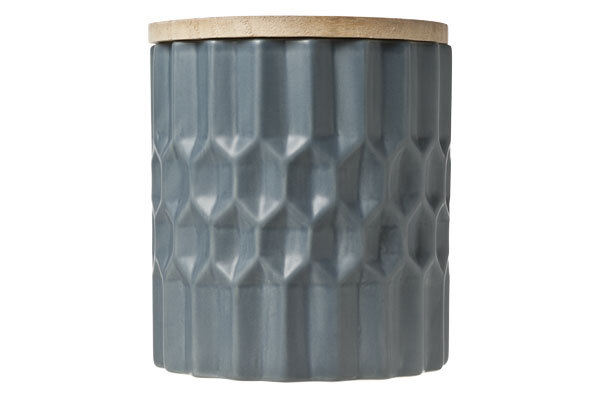 Voorraadpot met houten deksel keramiek 16 cm donkerblauw 