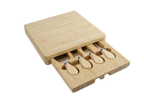 Kaasplank bamboe met snijplank en messen 