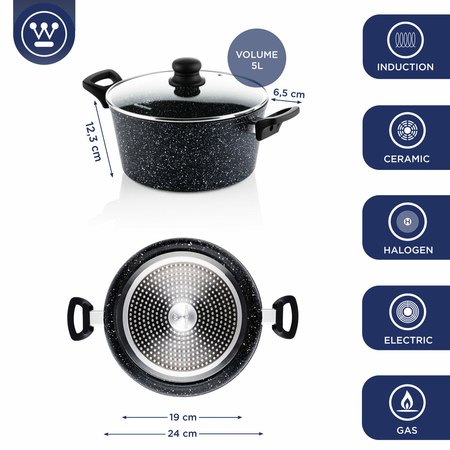 Kookpan 24 cm Black Marble Westinghouse