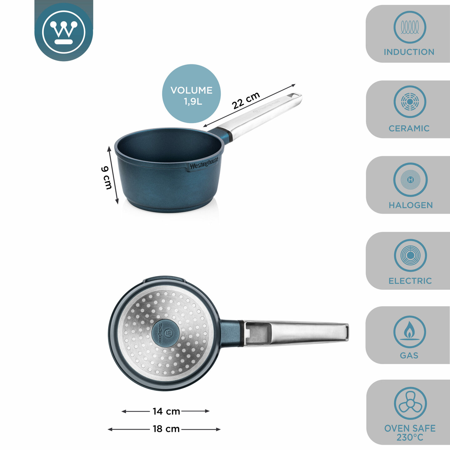 Steelpan 18 cm Blauw Performance Series Inductie Westinghouse