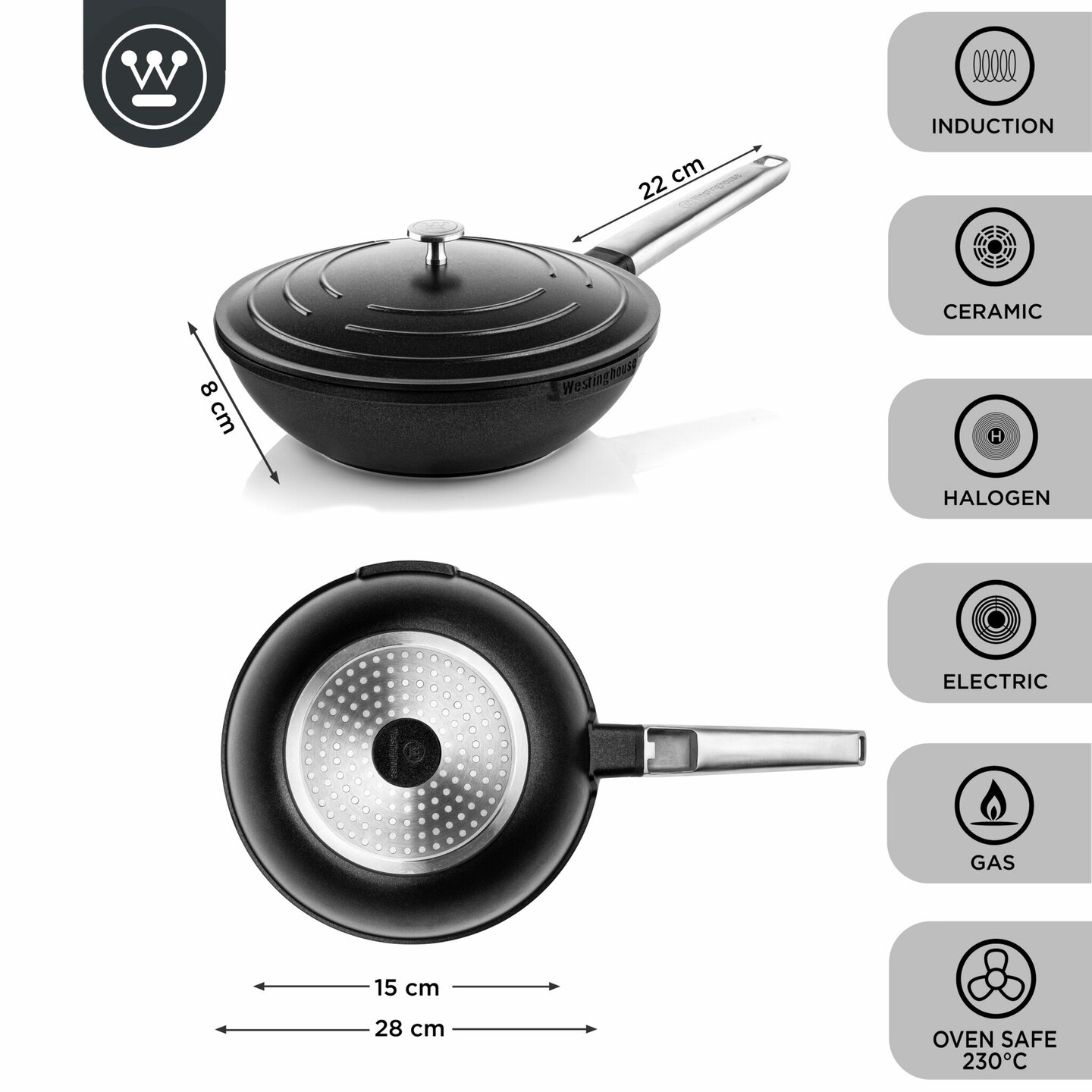 Wokpan 28 cm Zwart Performance Series Inductie Westinghouse
