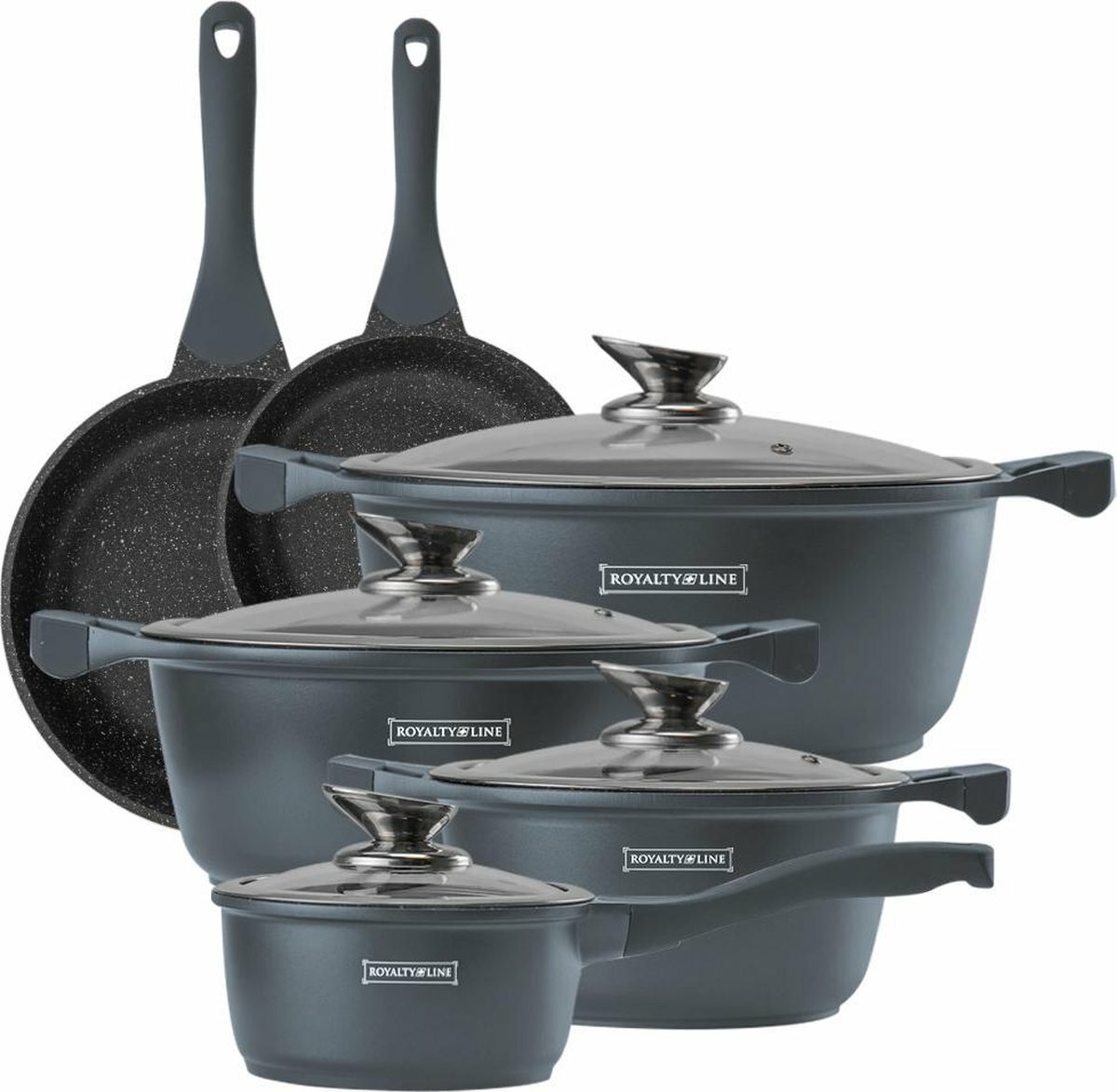 Pannenset 10 delig marmeren coating zilver limited 