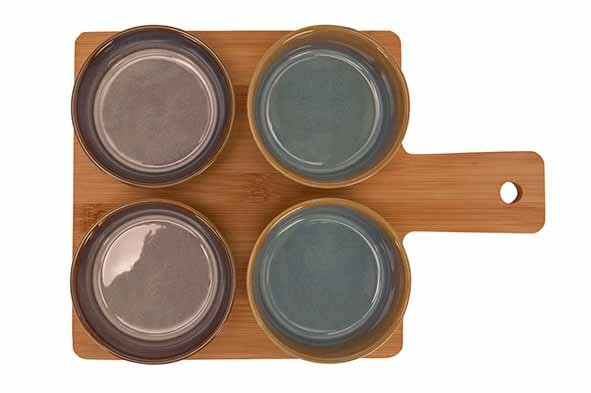 Serveerplank bamboe met 4 schaaltjes 
