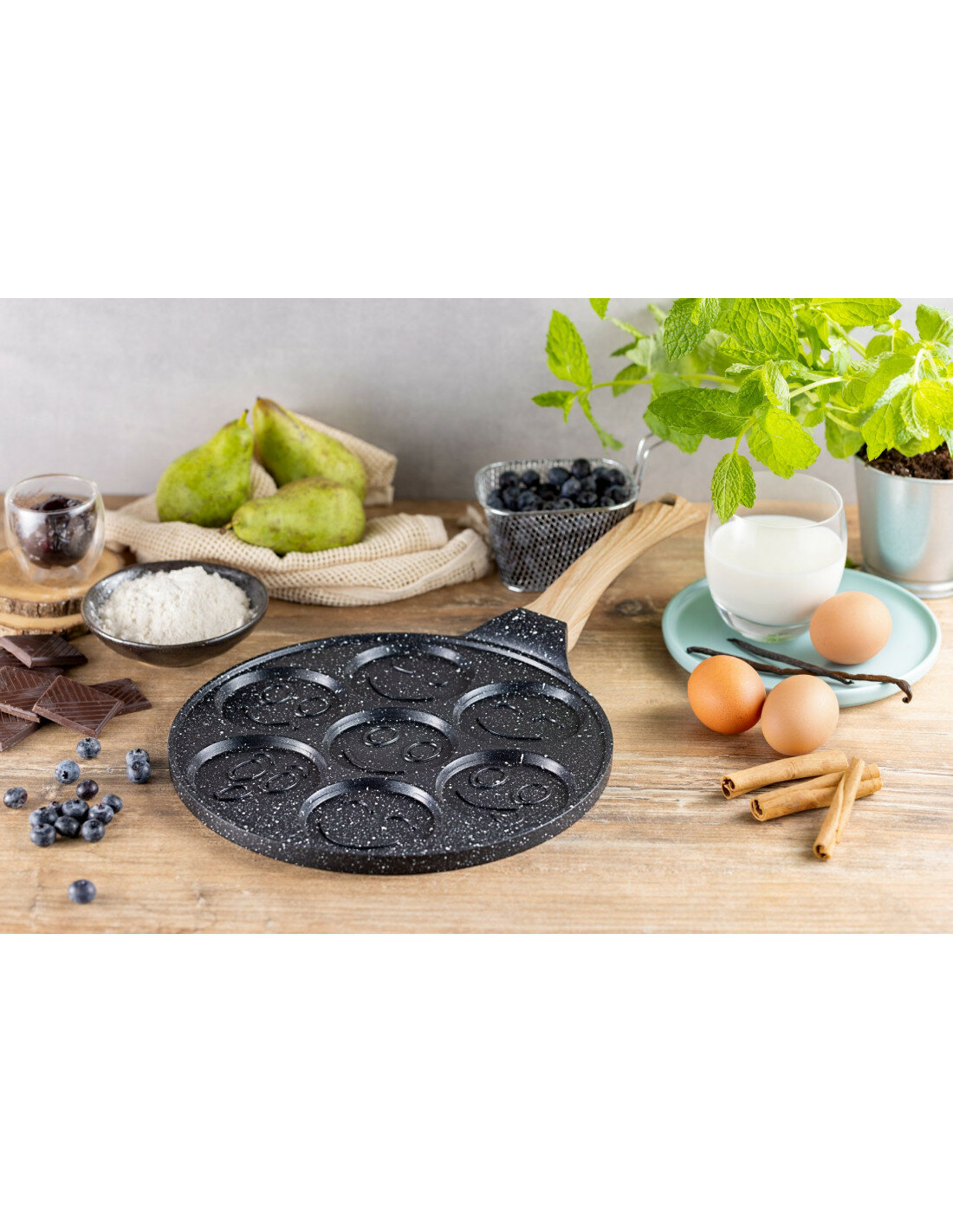 Pannenkoekenpan Keramische Coating 26 cm 7 Kops Ed&euml;nb&euml;rg Stonetec Line hout