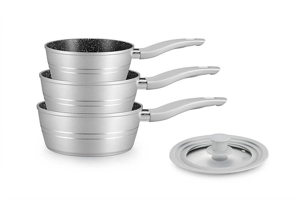 Sauspannen set 16-18-20cm marmeren coating Royalty Line zilver