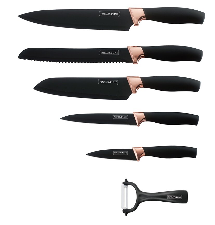 Messenset Non Stick 6 delig zwart ros&eacute; goud