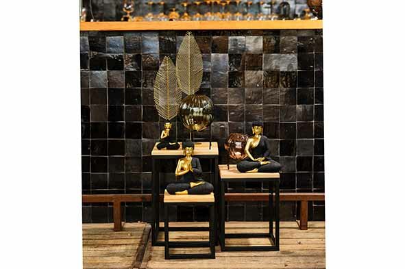 Bijzettafel Set van 3 Wood Nature Zwart Cosy &amp; Home