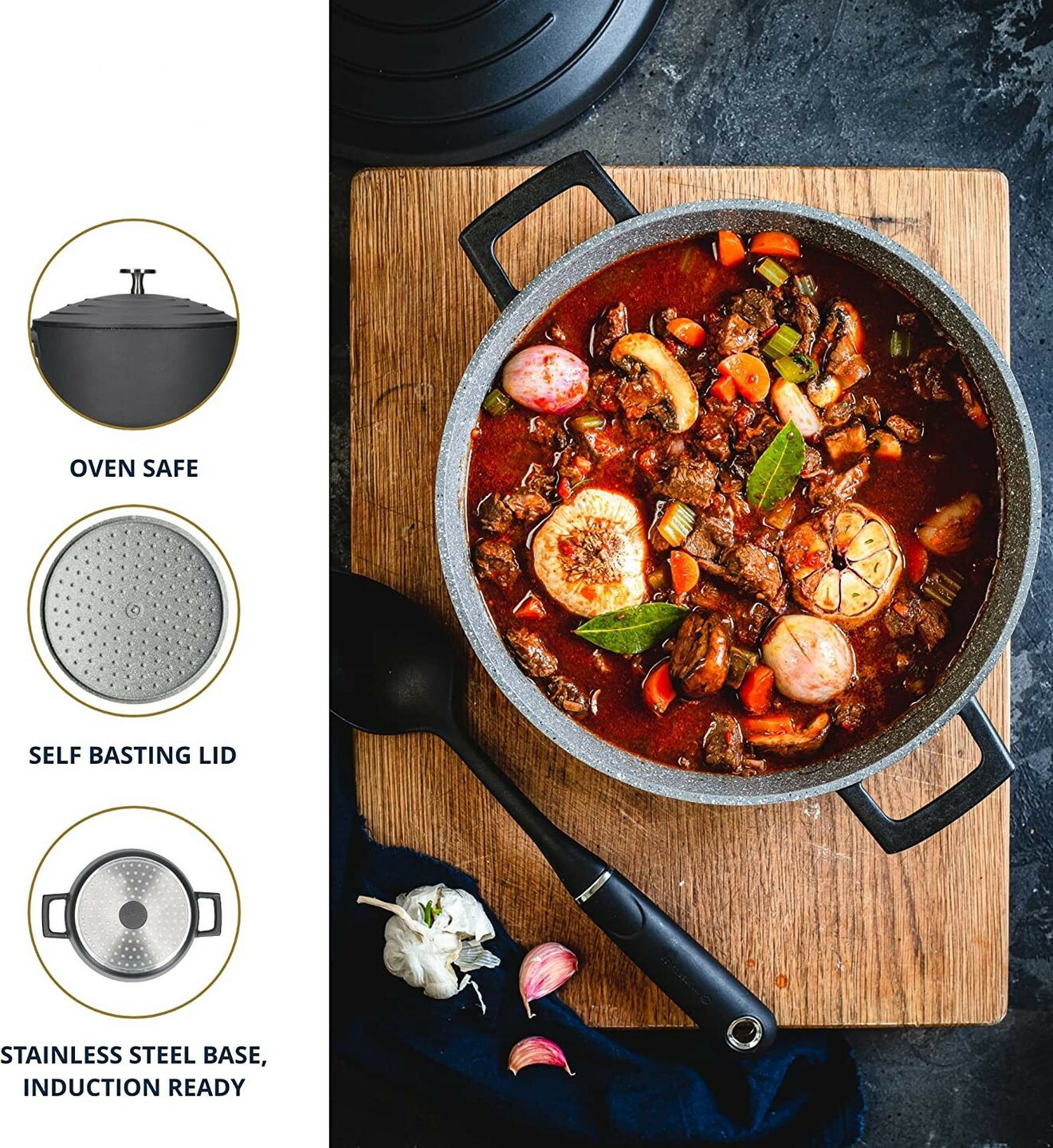Pannenset marmeren coating 14-delig zwart Creuset Royalty Line