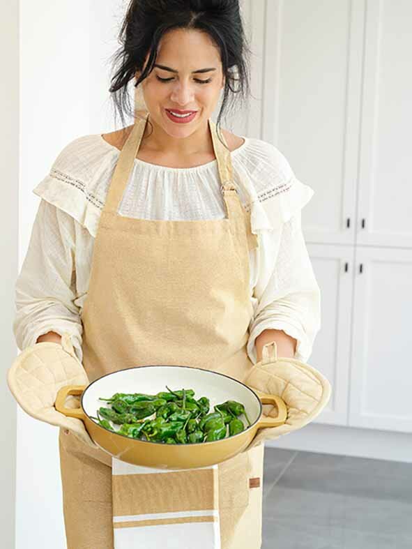 Keukenschort amber gold Stoff