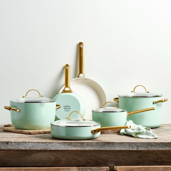 Pannenset 10 delig Greenpan Padova Blush Mint Green Gold