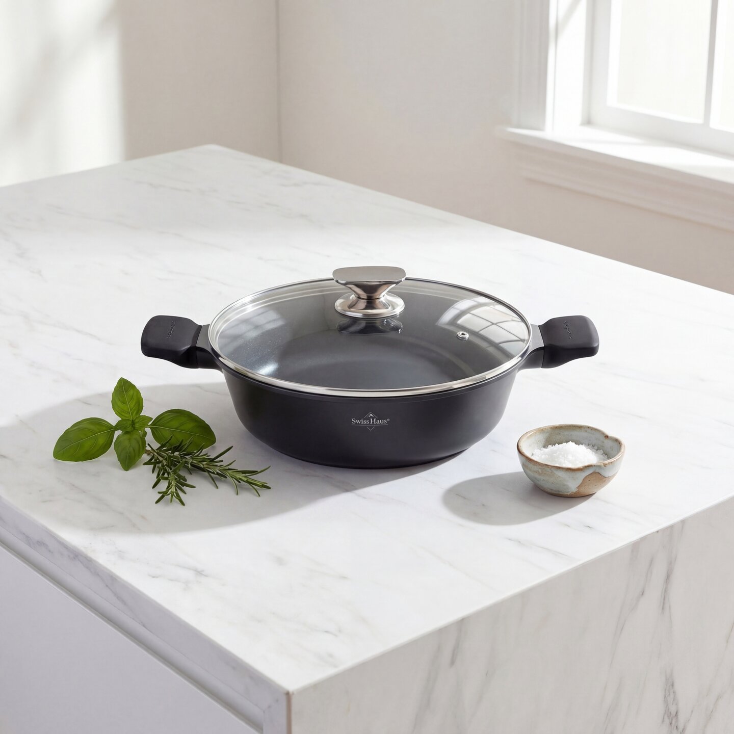 Braadpan laag 34 cm marmeren coating