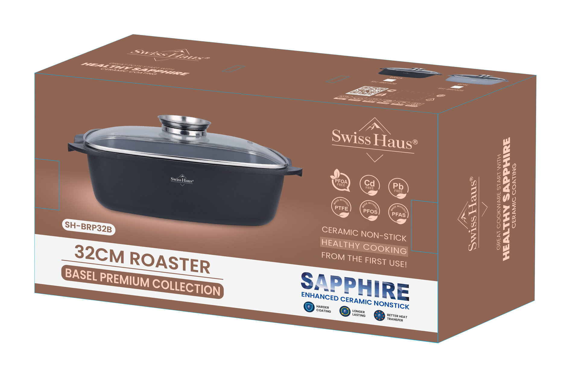 Braadslede marmeren coating 34 cm met glazen deksel