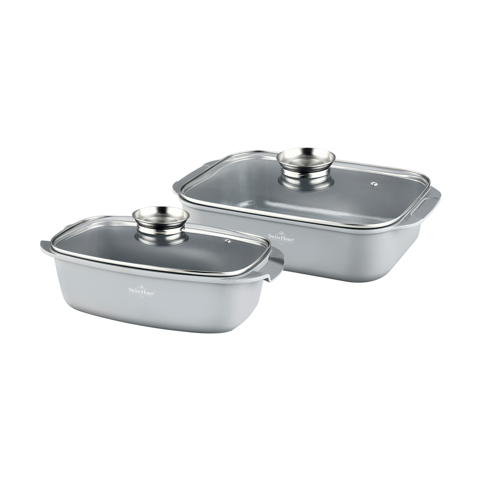 Braadslede marmeren coating grijs 32 cm met glazen deksel