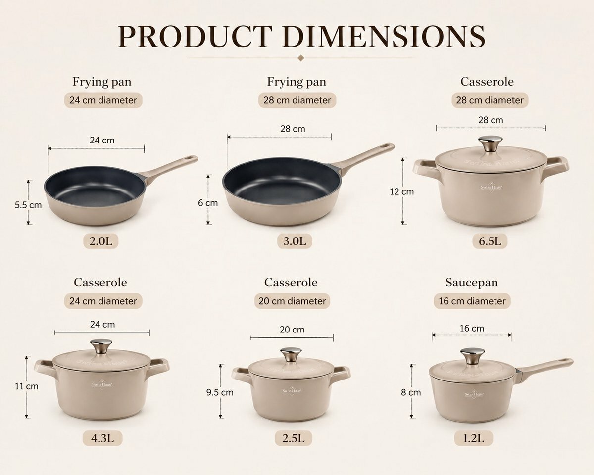 Pannenset marmeren coating 17-delig creme Creuset Swiss-Haus