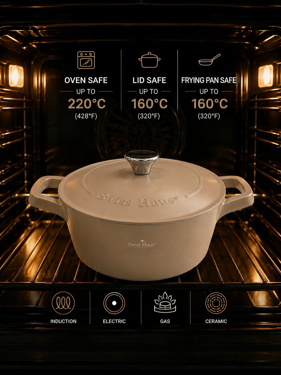 Pannenset marmeren coating 17-delig creme Creuset Swiss-Haus
