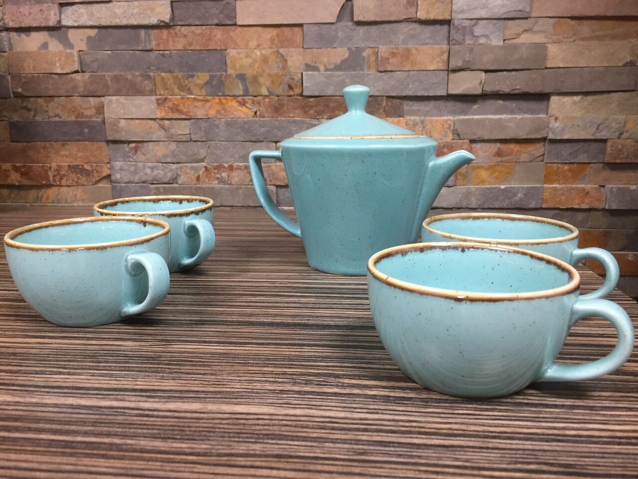 Theeset met 4 kopjes Sea Spray Porcelite