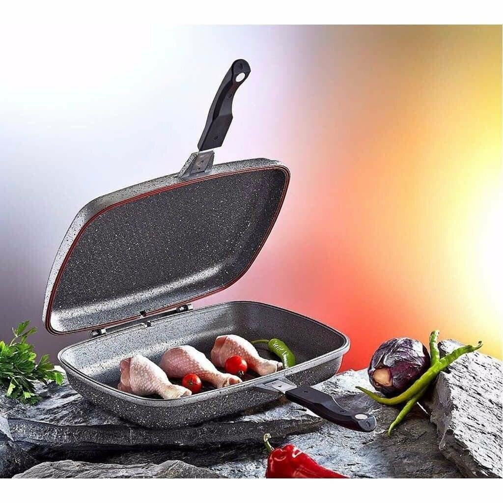 Dubbele grillpan 28 cm zilver