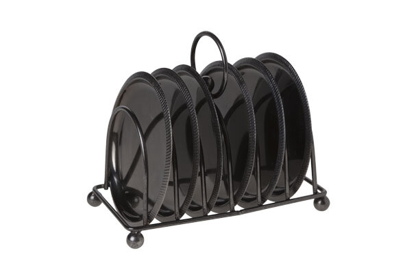 Houder met 6 onderzetters 10 cm zwart