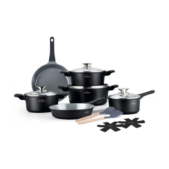 Pannenset marmeren coating 14-delig zwart