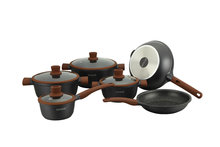 Pannenset 10 delig marmeren coating zwart bruin met wok