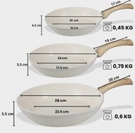 Koekenpannen set 3-delig marmeren coating creme