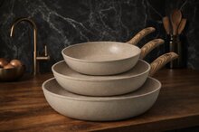 Koekenpannen set 3-delig marmeren coating creme