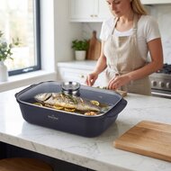 Braadslede marmeren coating 34 cm met glazen deksel