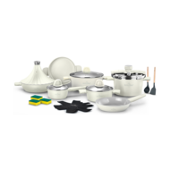 Pannenset keramische coating 20-delig Creme