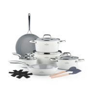 Pannenset keramische coating 14-delig creme