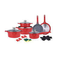 Pannenset 19-delig marmeren coating rood