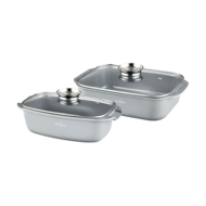 Braadslede marmeren coating grijs 32 cm met glazen deksel