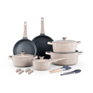 Pannenset marmeren coating 17-delig creme Creuset Swiss-Haus