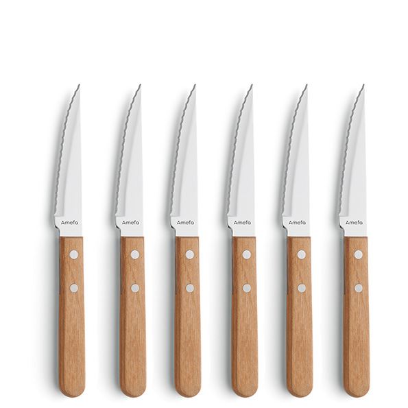Steak- pizza messen set 6 delig 7000 Amefa wood