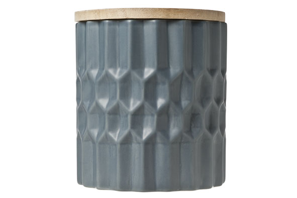 Voorraadpot met houten deksel keramiek 16 cm donkerblauw 