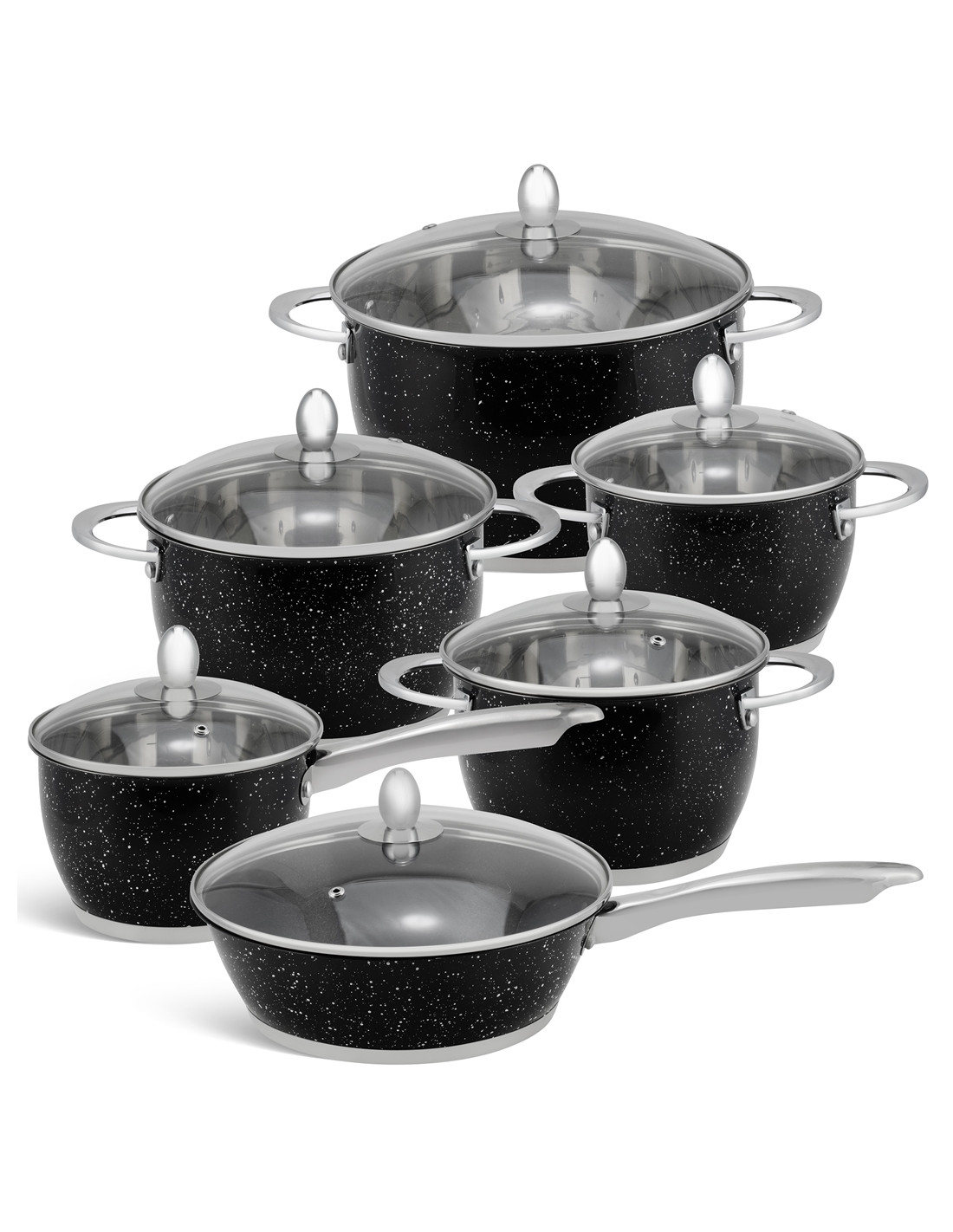 Pannenset Luxe 12-Delig RVS Sandwichbodem Black Line Ed&euml;nb&euml;rg