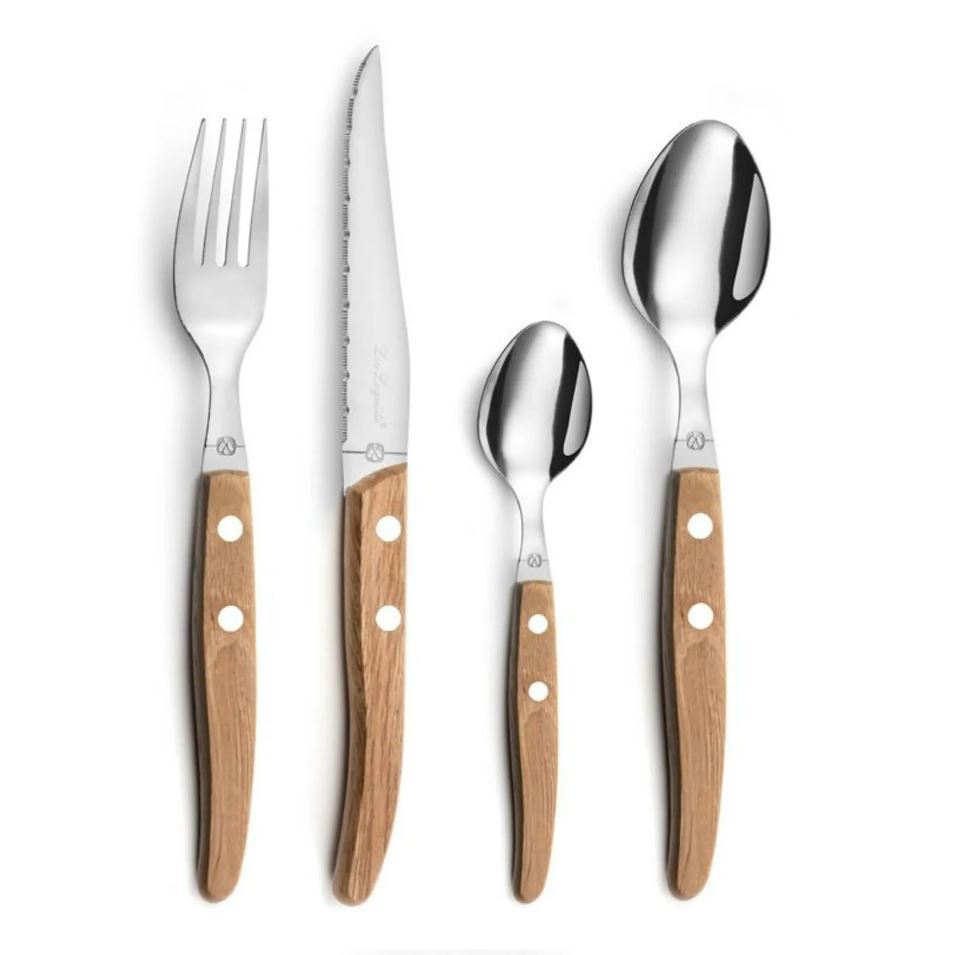 Bestekset Lou Laguiole Canopee Zilver Met Houten Handvat 24-delig