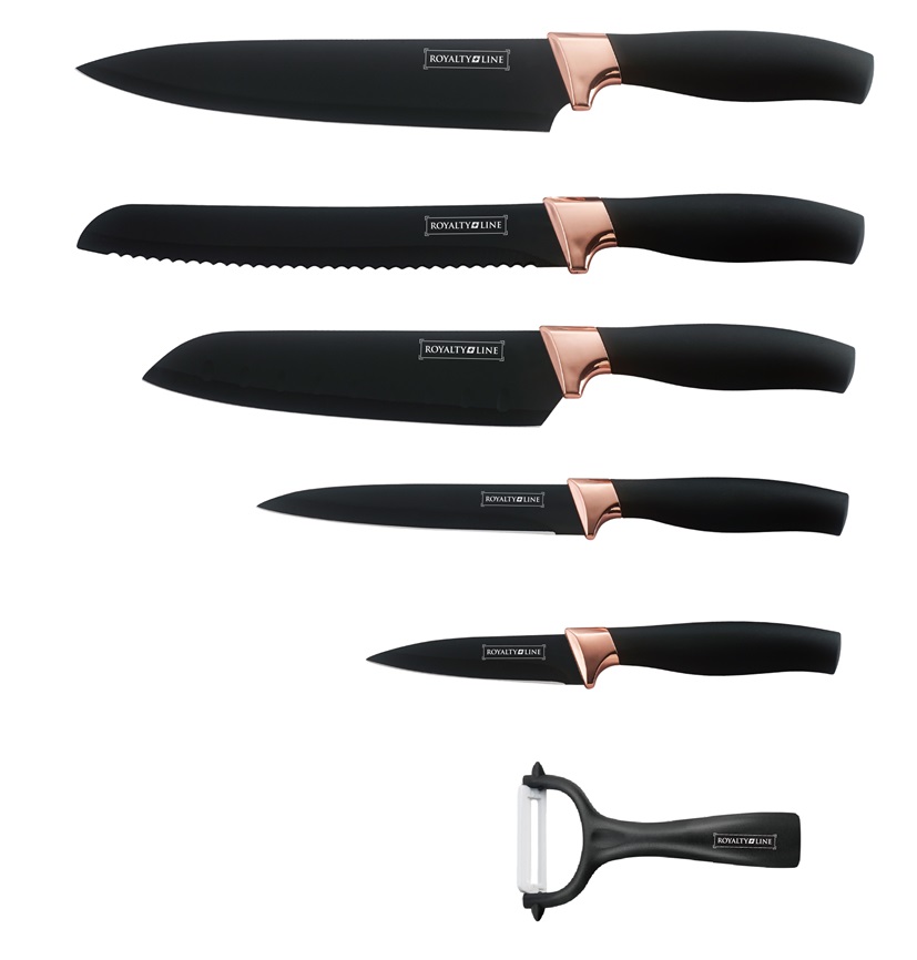 Messenset Non Stick 6 delig zwart ros&eacute; goud