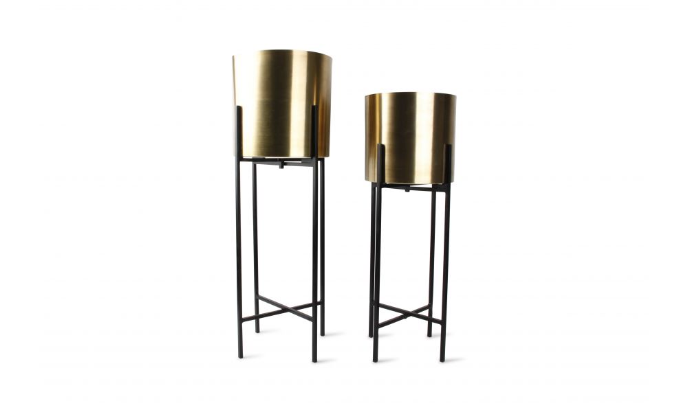 Sierpot 2-delig op Staander Cilinder Goud Patio