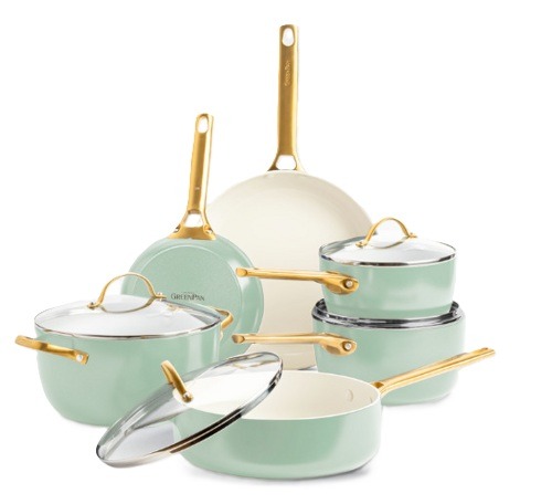 Pannenset 10 delig Greenpan Padova Blush Mint Green Gold