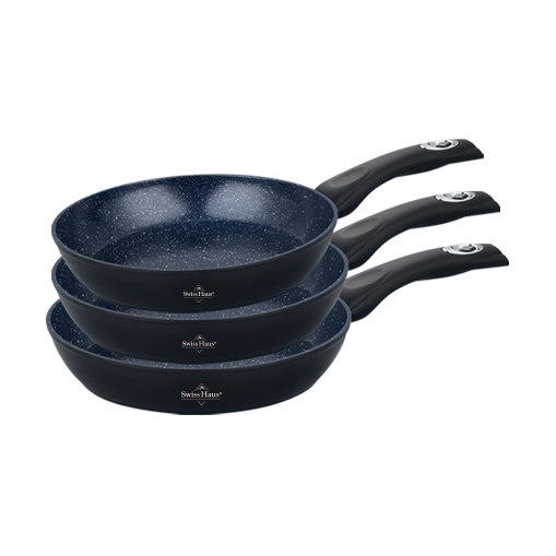 Koekenpannen set 3-delig marmeren coating zwart