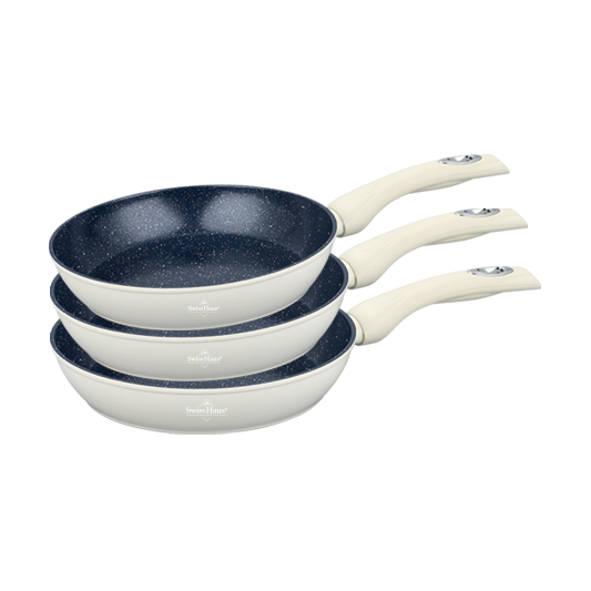 Koekenpannen set 3-delig marmeren coating creme