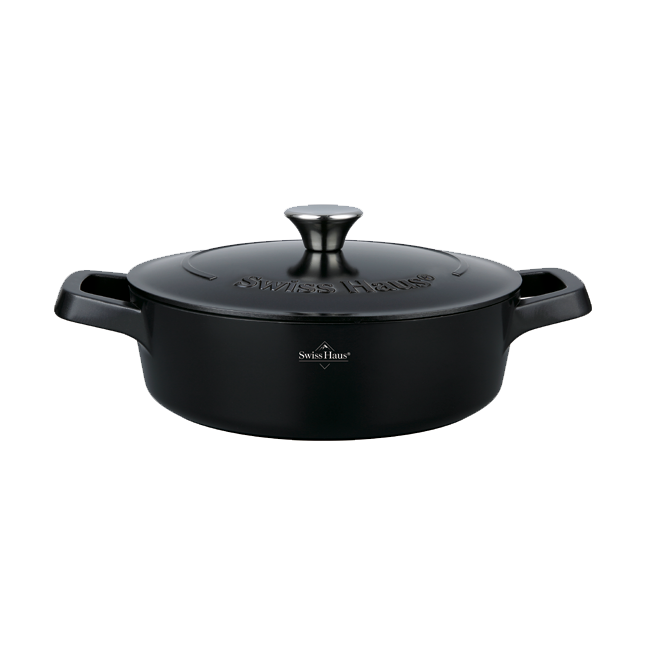 Hapjespan Swiss Haus 28cm met deksel Zwart