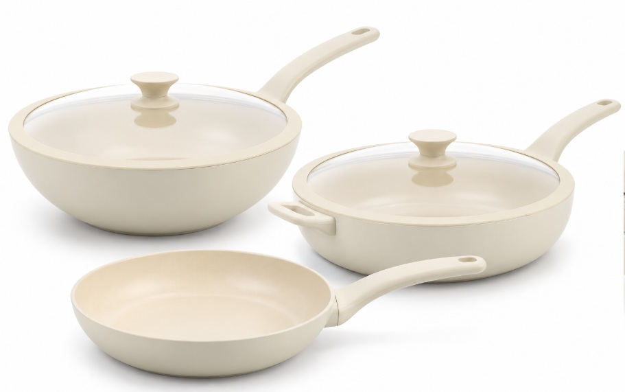 Pannenset 5 delig keramische coating Greenpan Essence Pro Creme