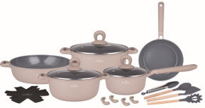 Pannenset keramische coating 18-delig creme Swiss-Haus